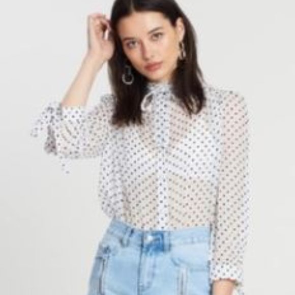 NWT Neon Blonde Sheer Polka Dot Blouse, Size XS - Picture 1 of 10